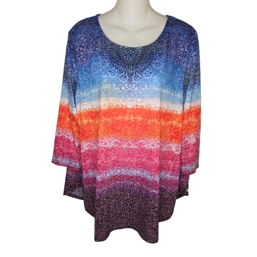 Ruby Rd. Women's Sunset Medallion Printed Top Blouse, Size XL